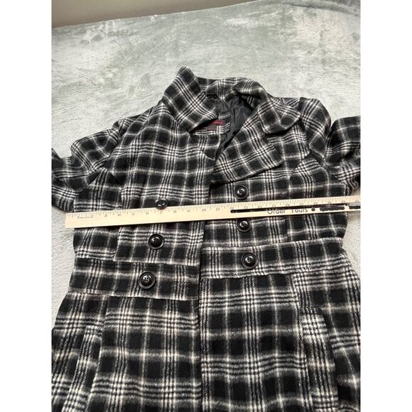 Black Lipstick Womens Large Plaid Wool Blend Peacoat Double-breasted Jacket - Picture 4 of 10